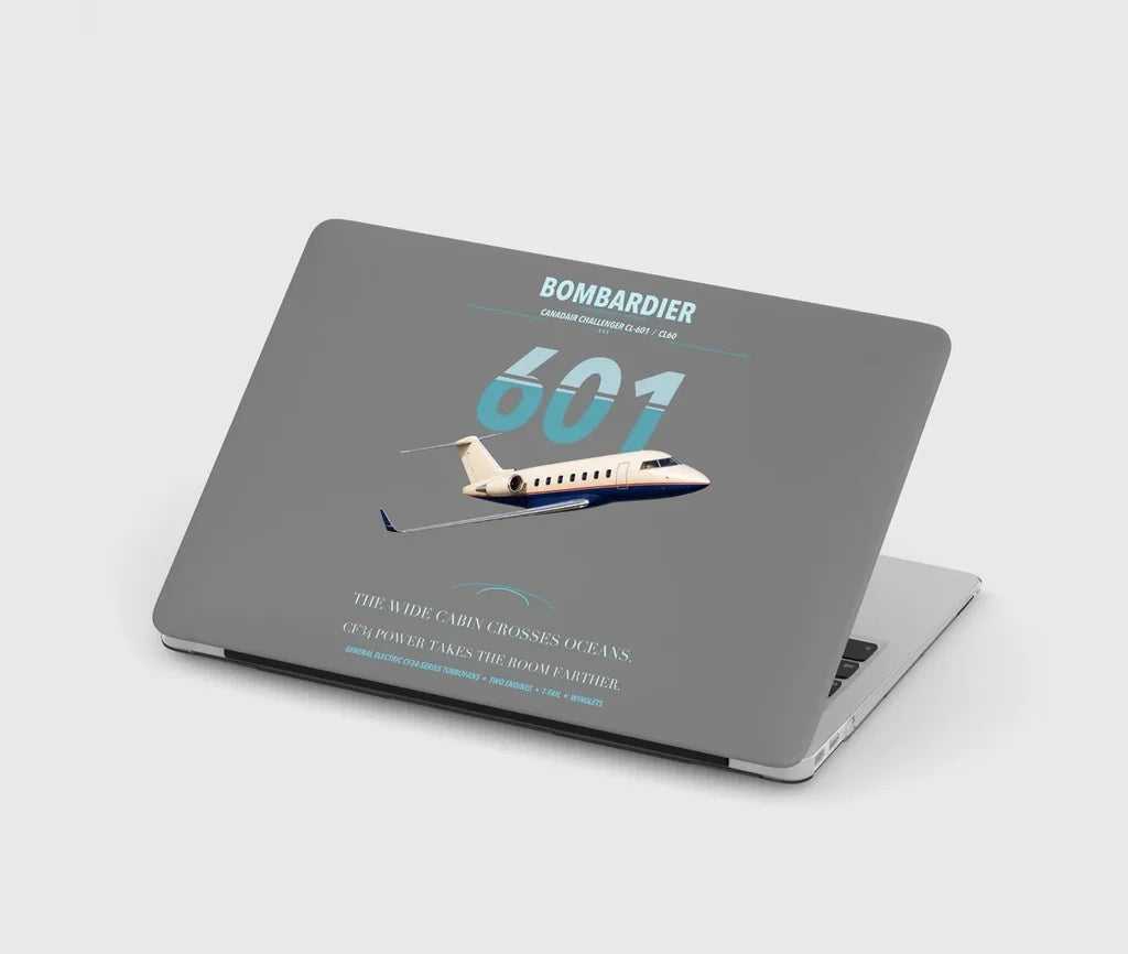 Bombardier Challenger 601 design on gray MacBook case