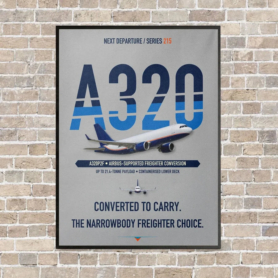 Airbus A320P2F vertical canvas print - framed - light gray background