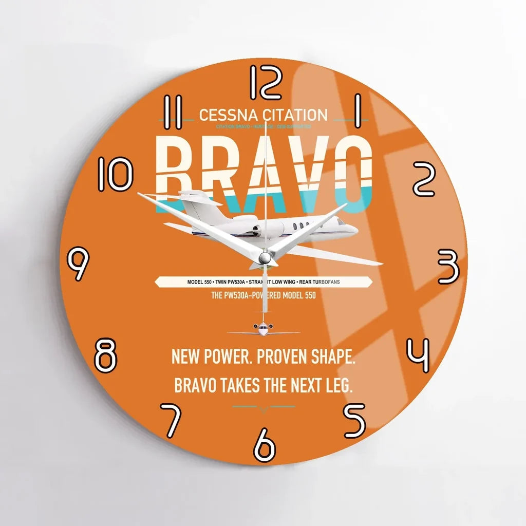 Cessna Citation Bravo design on orange no frame wall clock