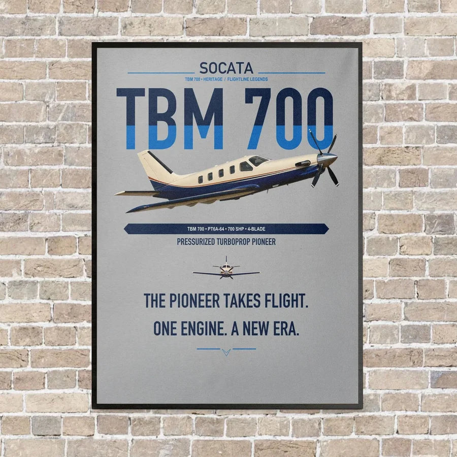 Socata TBM 700 vertical canvas print - framed - light gray background