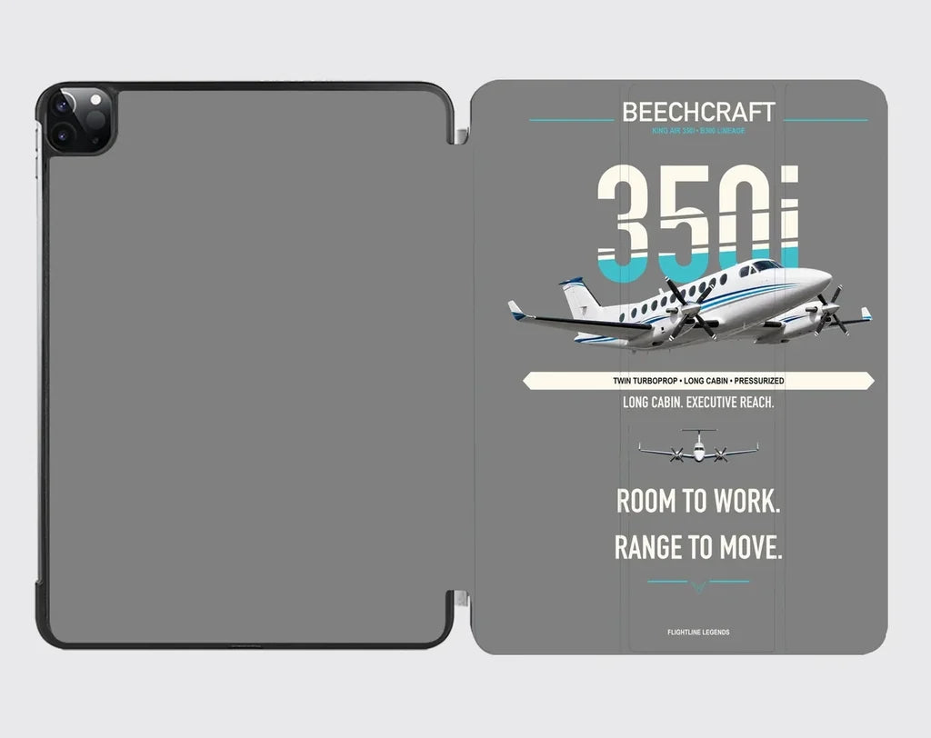 Beechcraft King Air 350i design on gray ipad tablet case