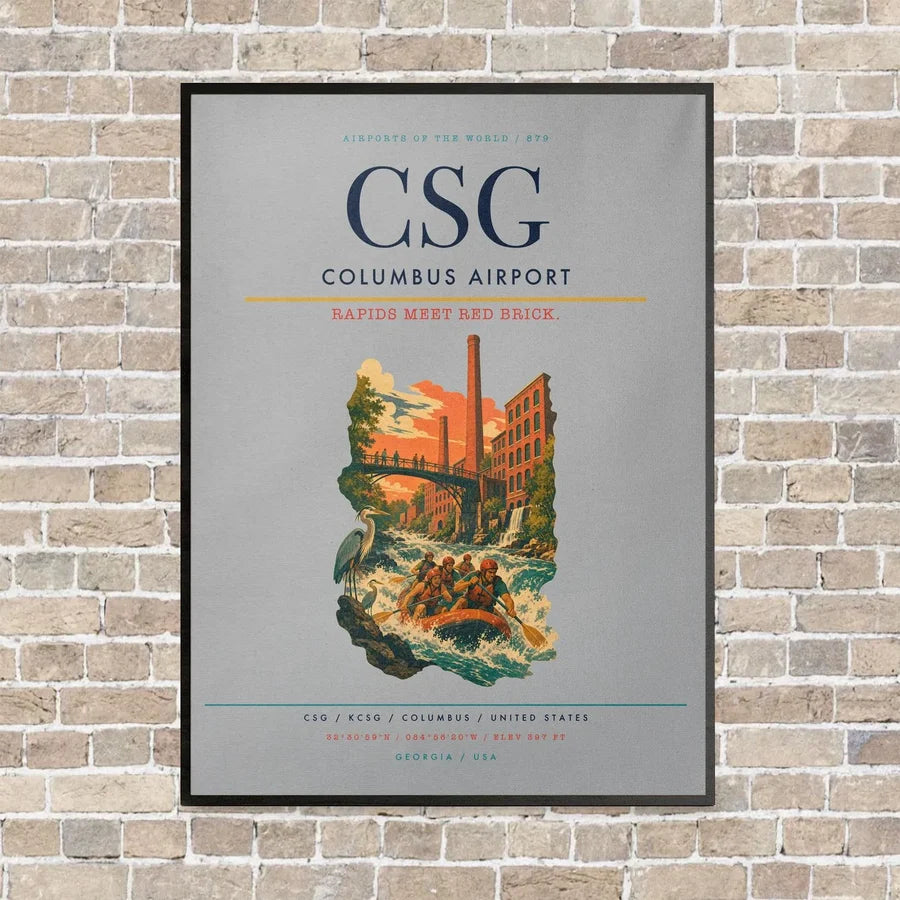 Columbus Airport CSG vertical canvas print - framed - light gray background