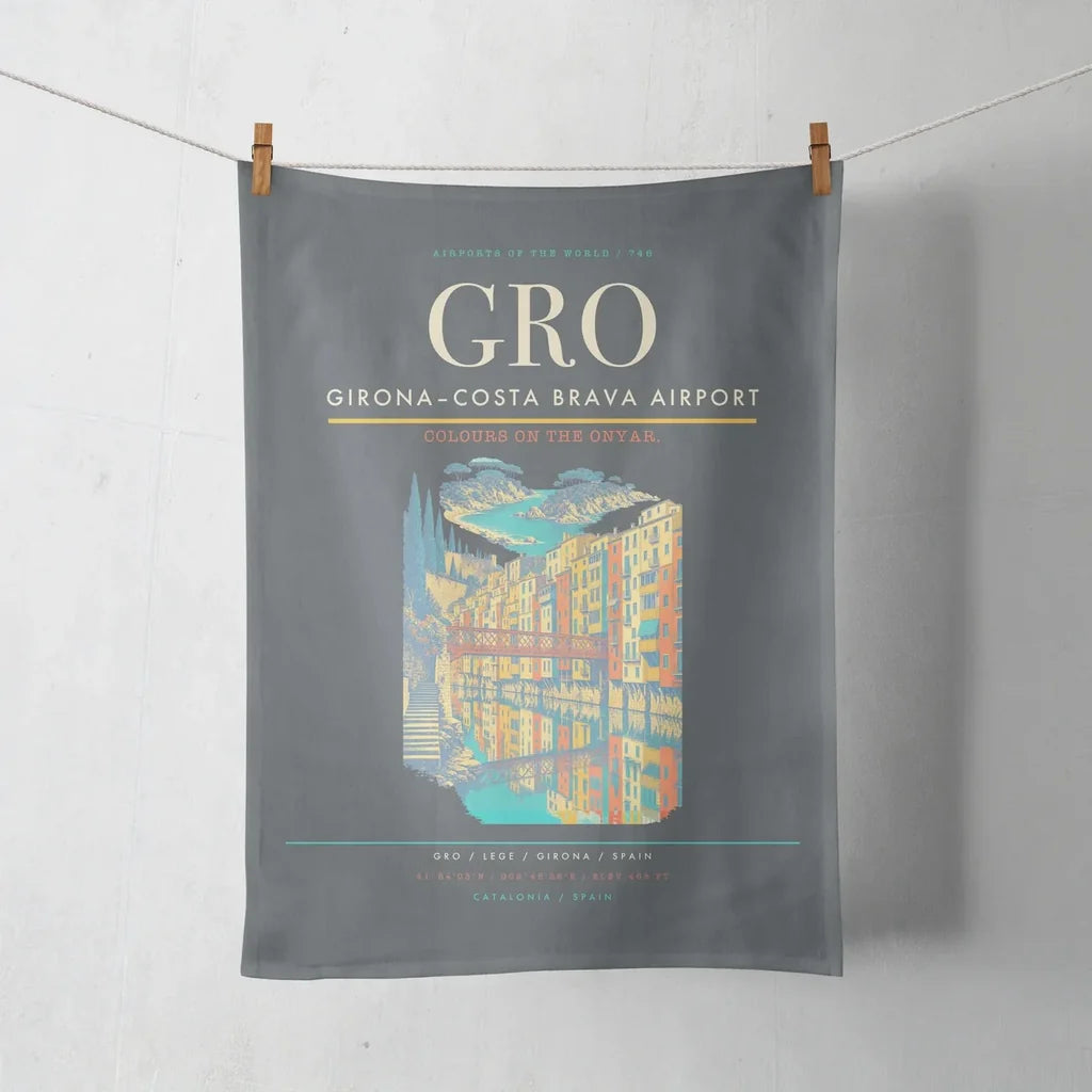 Girona–Costa Brava Airport (GRO) design on gray towel