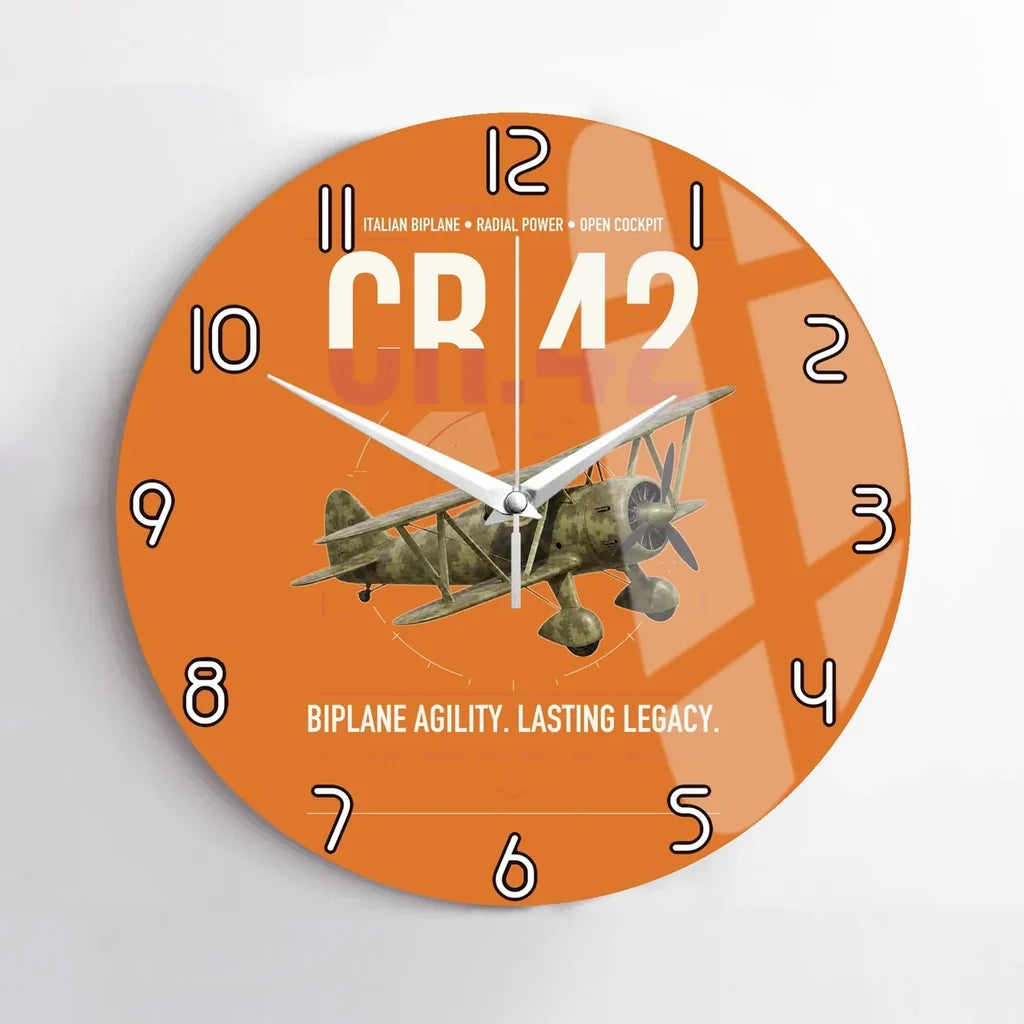 Fiat CR.42 Falco design on orange no frame wall clock