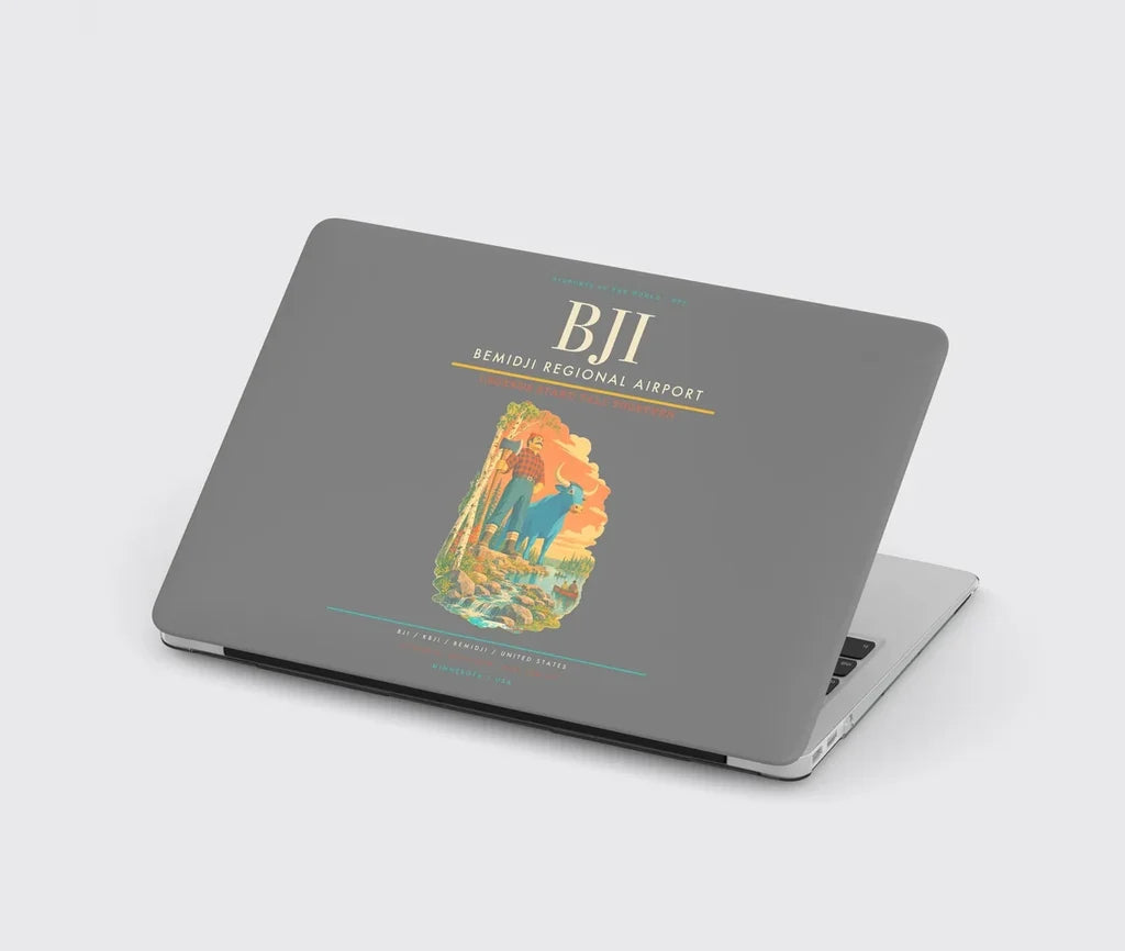 Bemidji Regional Airport (BJI) design on gray MacBook case