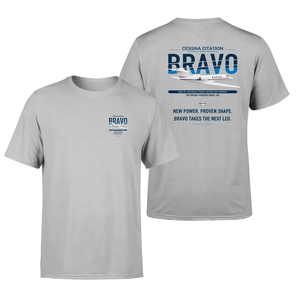 Cessna Citation Bravo design on light gray double-side t-shirt, double-side print