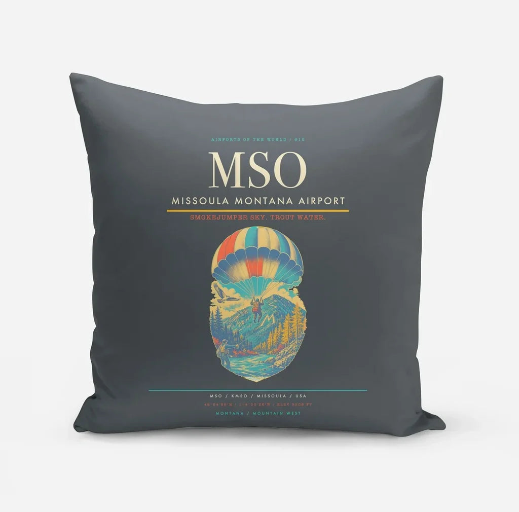 Missoula Montana Airport (MSO) design on gray pillow