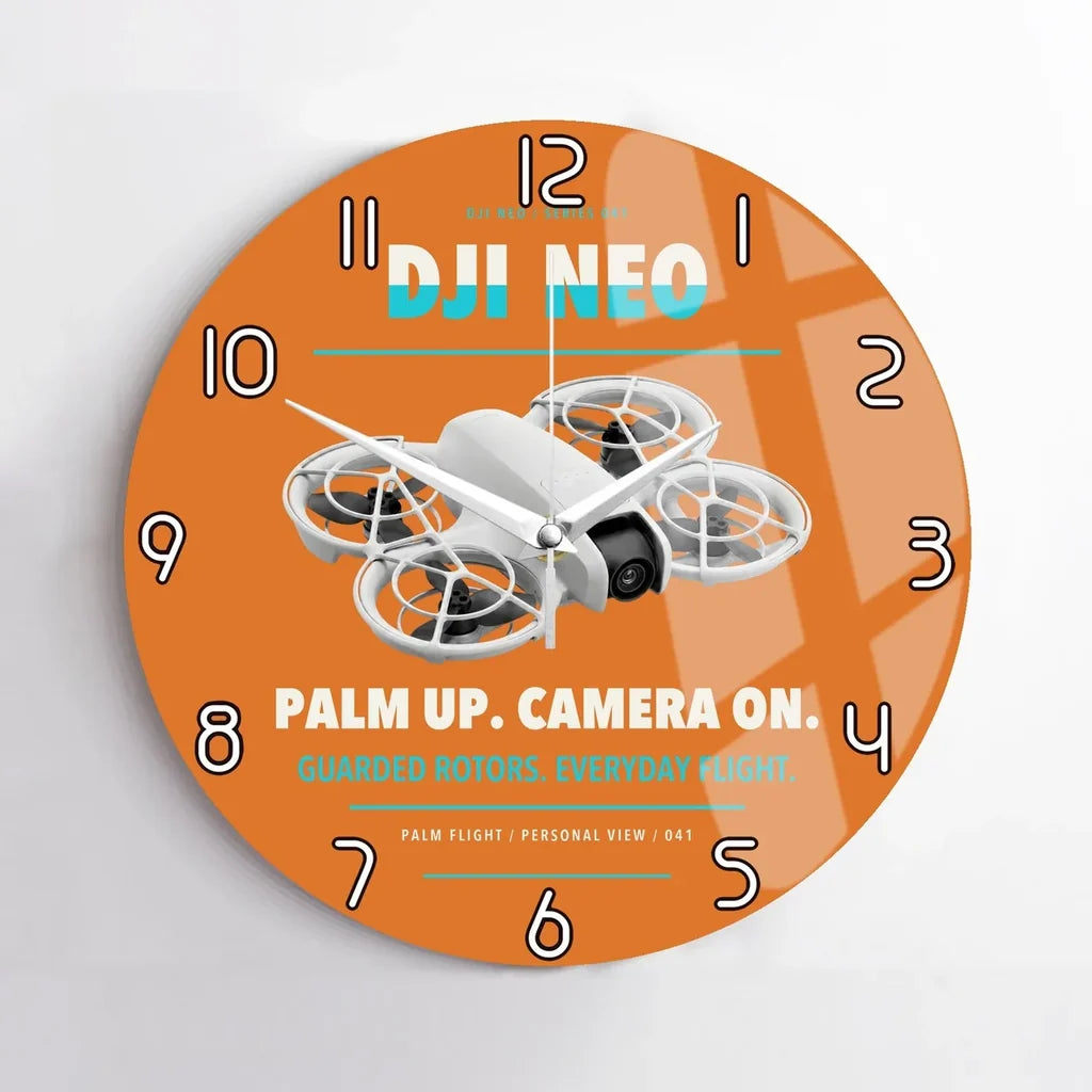 DJI Neo design on orange no frame wall clock