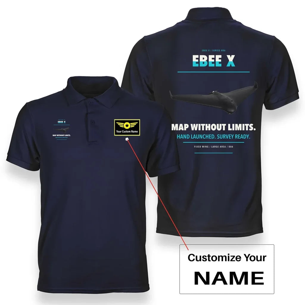 AgEagle eBee X design on navy blue polo with custom name badge