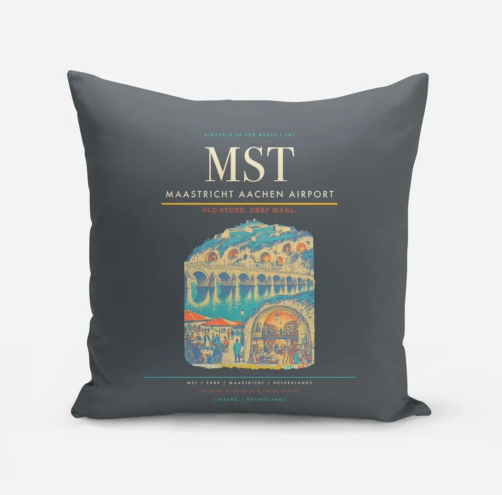 Maastricht Aachen Airport (MST) design on gray pillow
