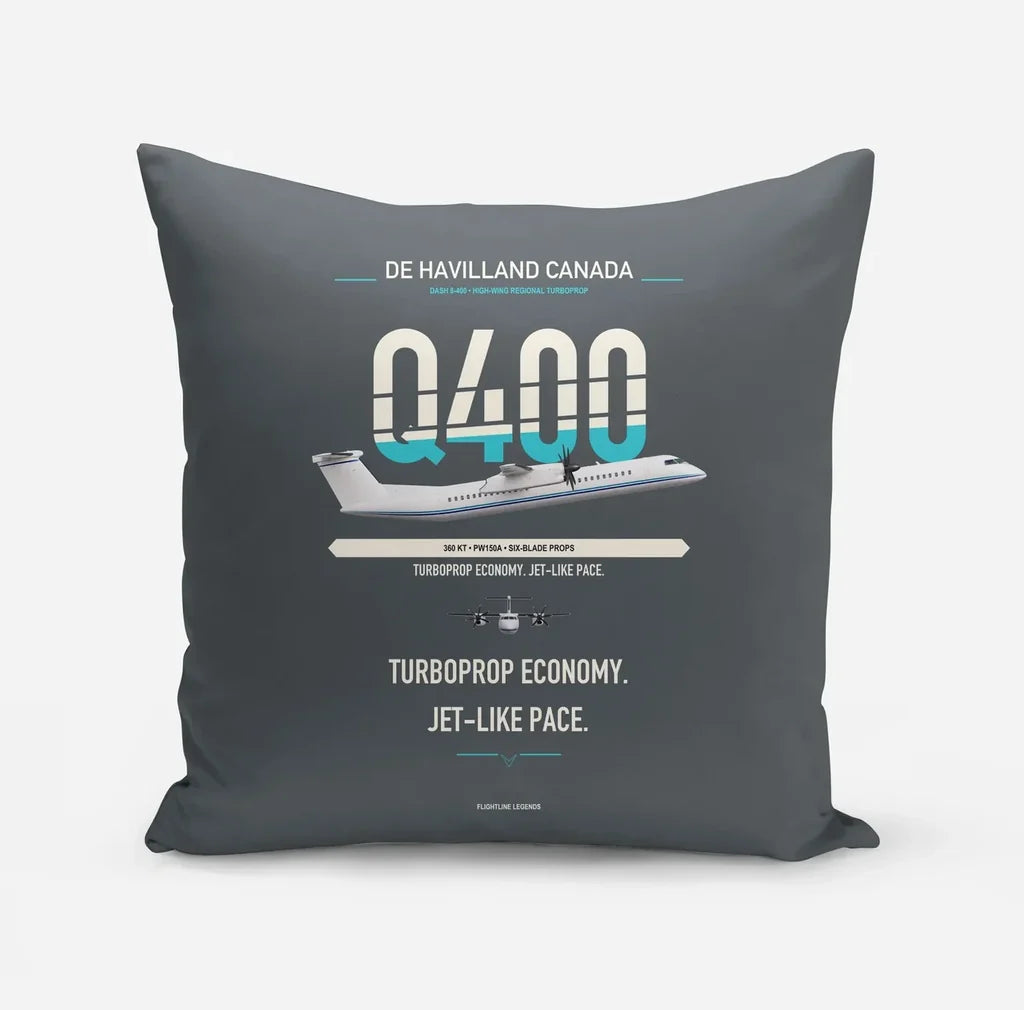 De Havilland Dash 8-400 design on gray pillow