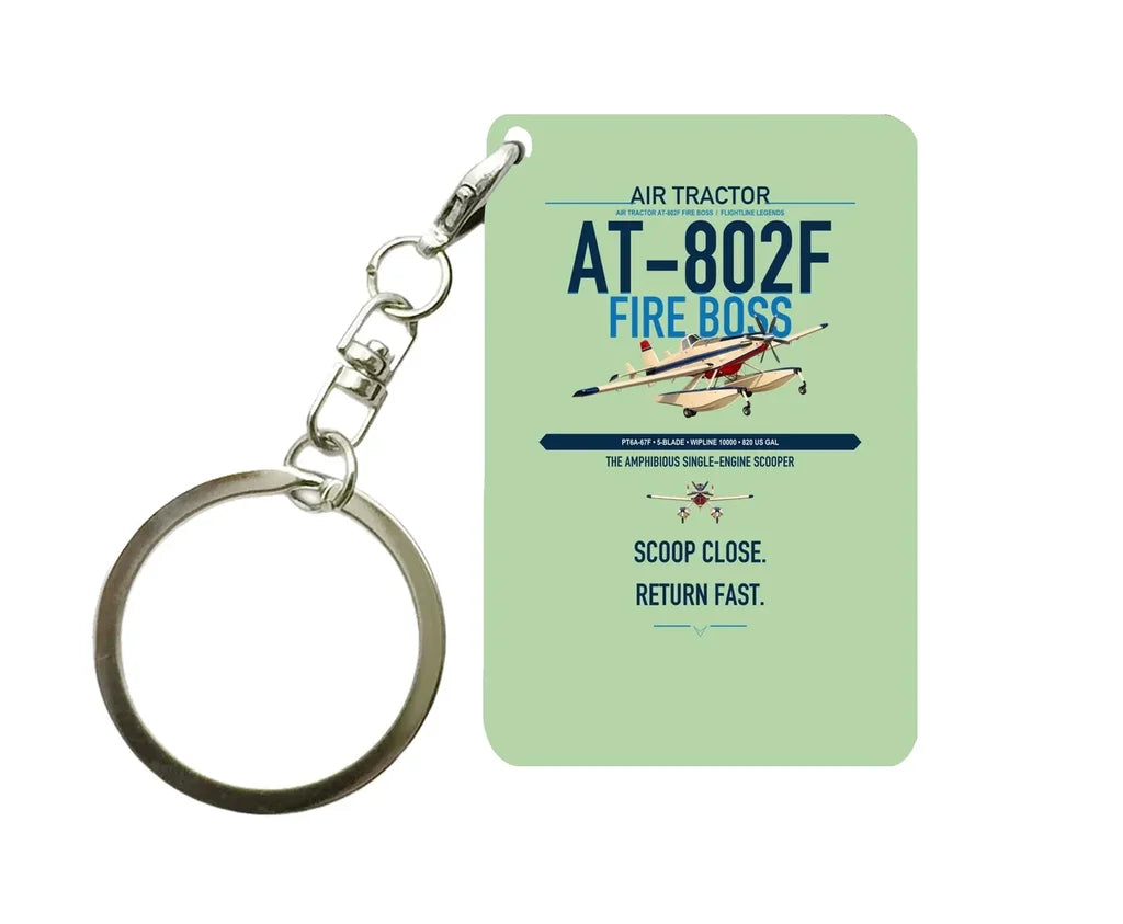 Air Tractor AT-802F Fire Boss design on light green designed key chain, double-side print
