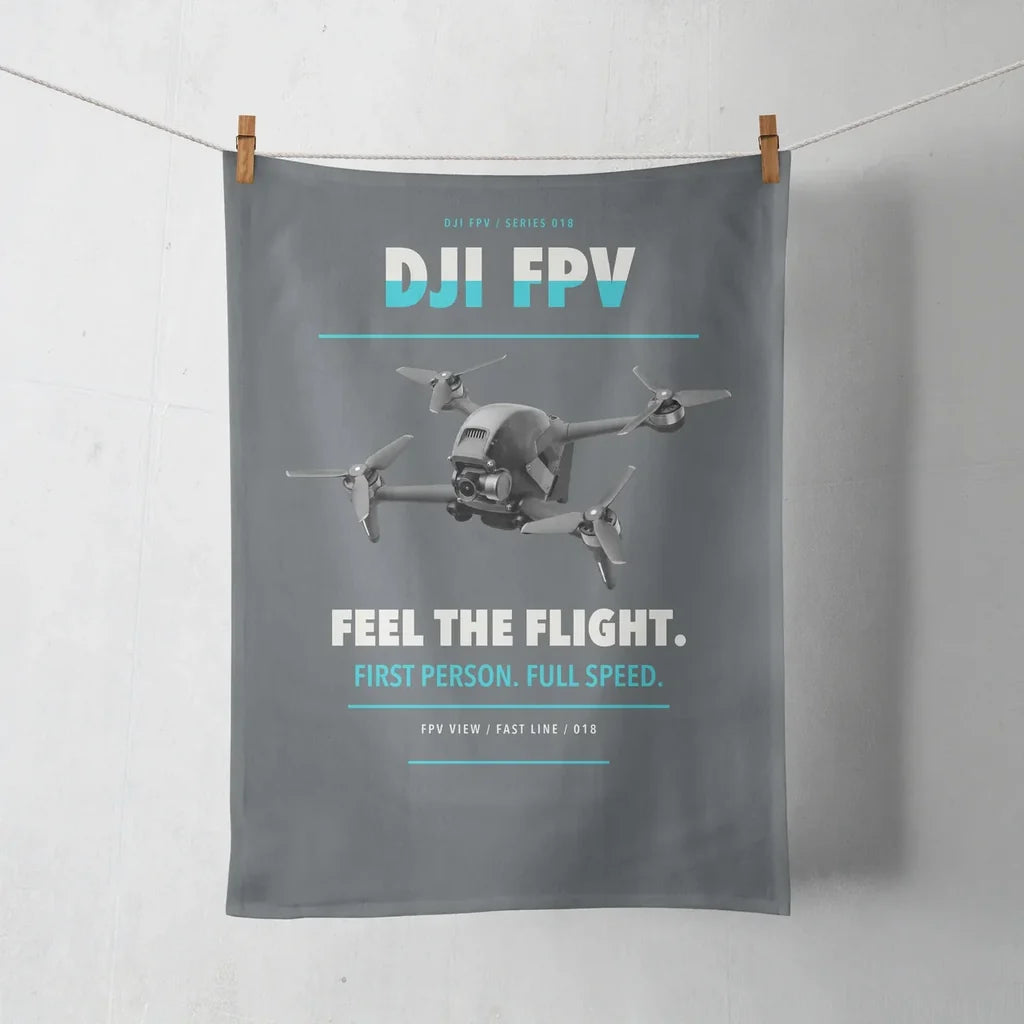 DJI FPV design on gray towel