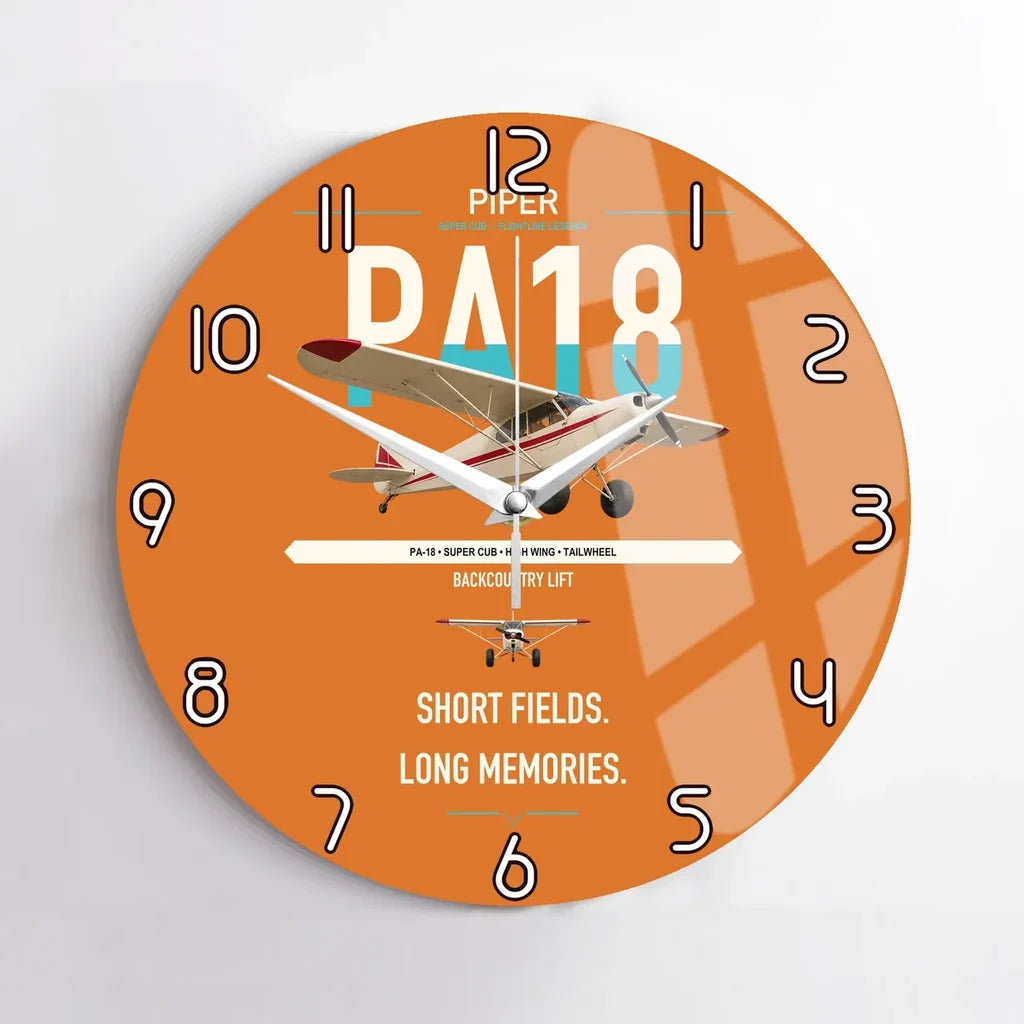 Piper PA-18 Super Cub design on orange no frame wall clock