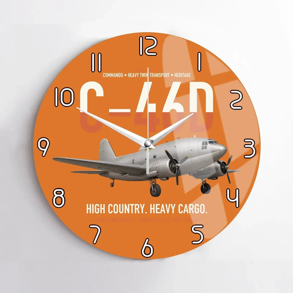 C-46D Commando design on orange no frame wall clock
