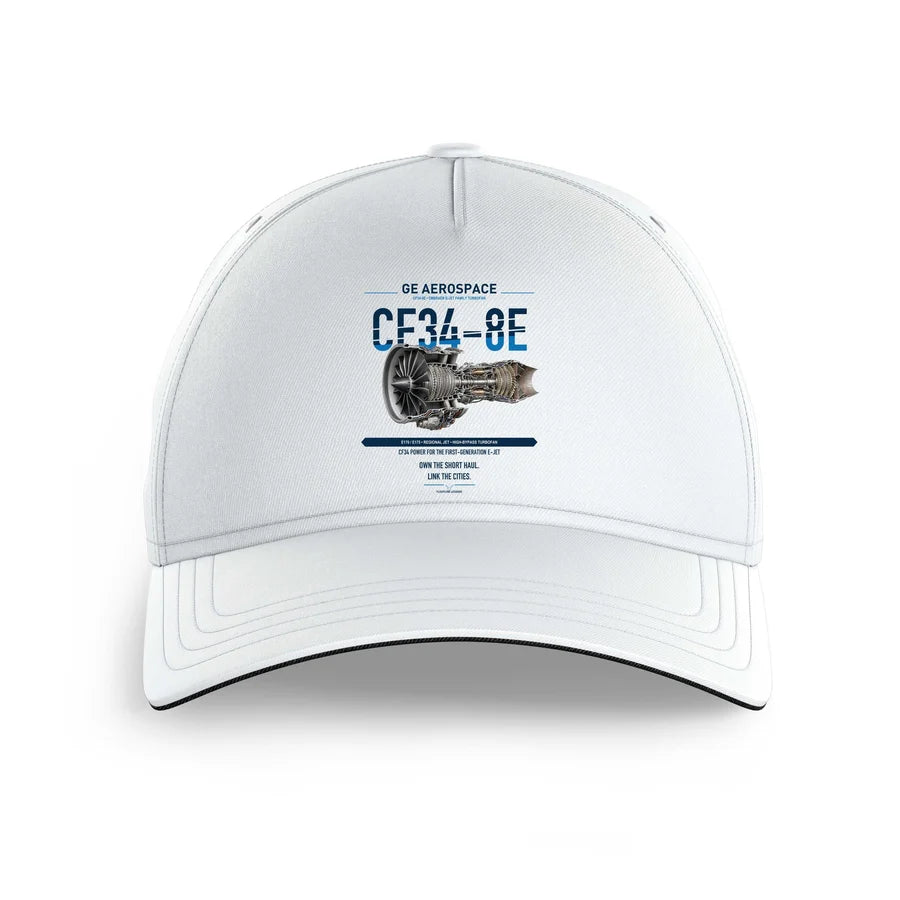 CF34-8E design on white printed hat