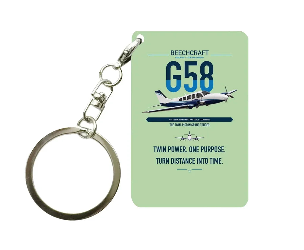 Beechcraft Baron G58 design on light green designed key chain, double-side print