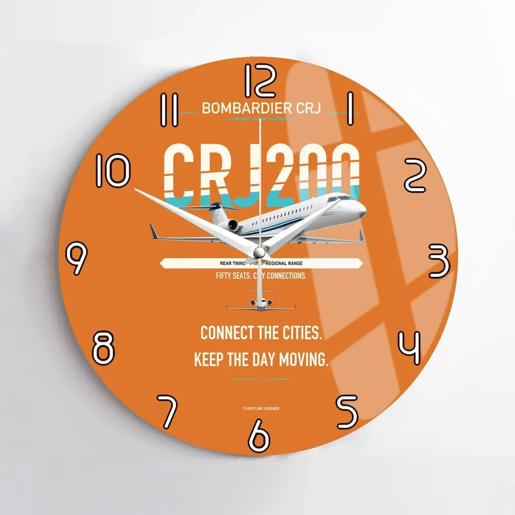 Bombardier CRJ200 design on orange no frame wall clock