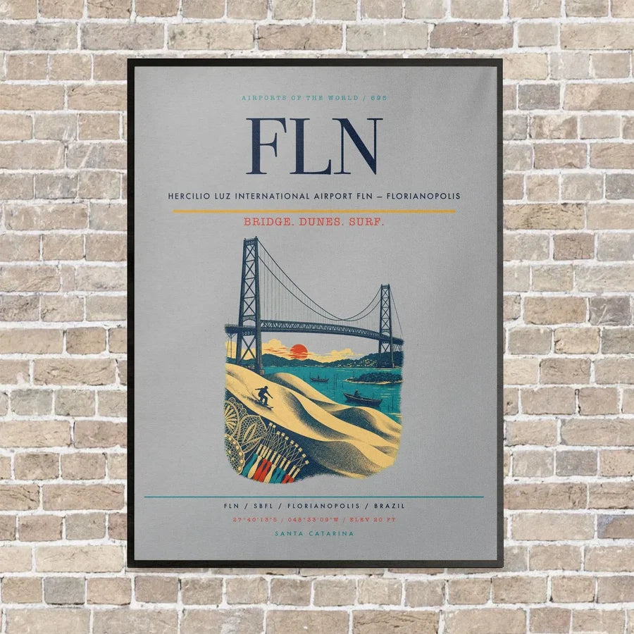 Hercilio Luz International Airport FLN — Florianopolis vertical canvas print - framed - light gray background