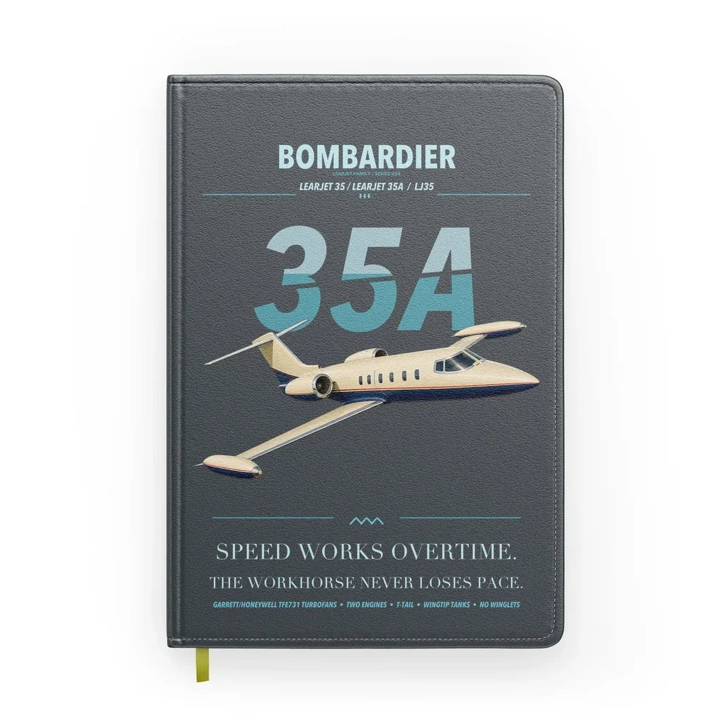 Bombardier Learjet 35A design on gray notebook