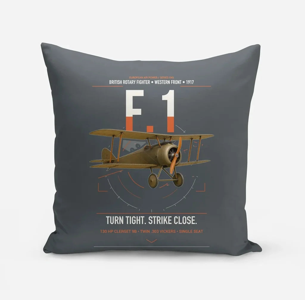 Sopwith Camel F.1 design on gray pillow
