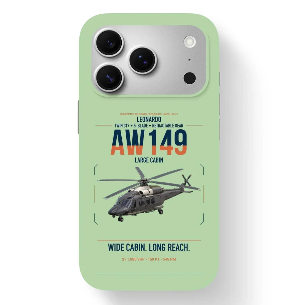 Leonardo AW149 design on light green magsafe iphone case, for iPhone 17 Pro