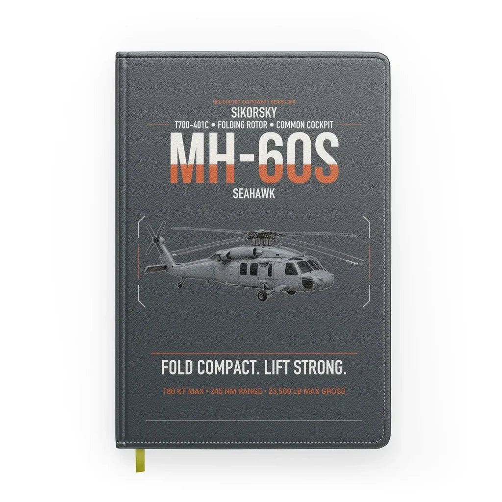 Sikorsky MH-60S Seahawk design on gray notebook