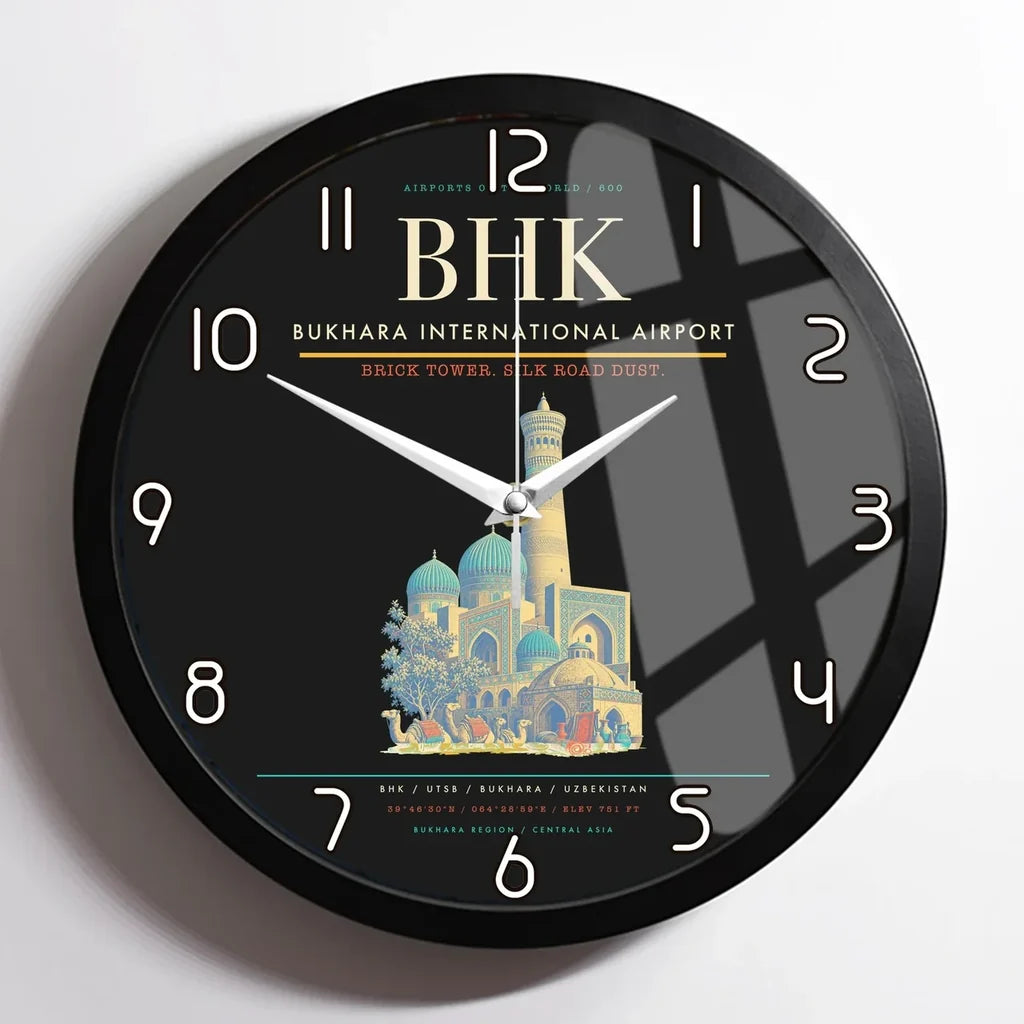 Bukhara International Airport BHK Wall-Clock Framed - Black