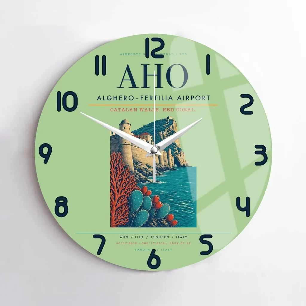 AlgheroFertilia Airport AHO Wall-Clock No-Frame - Light Green
