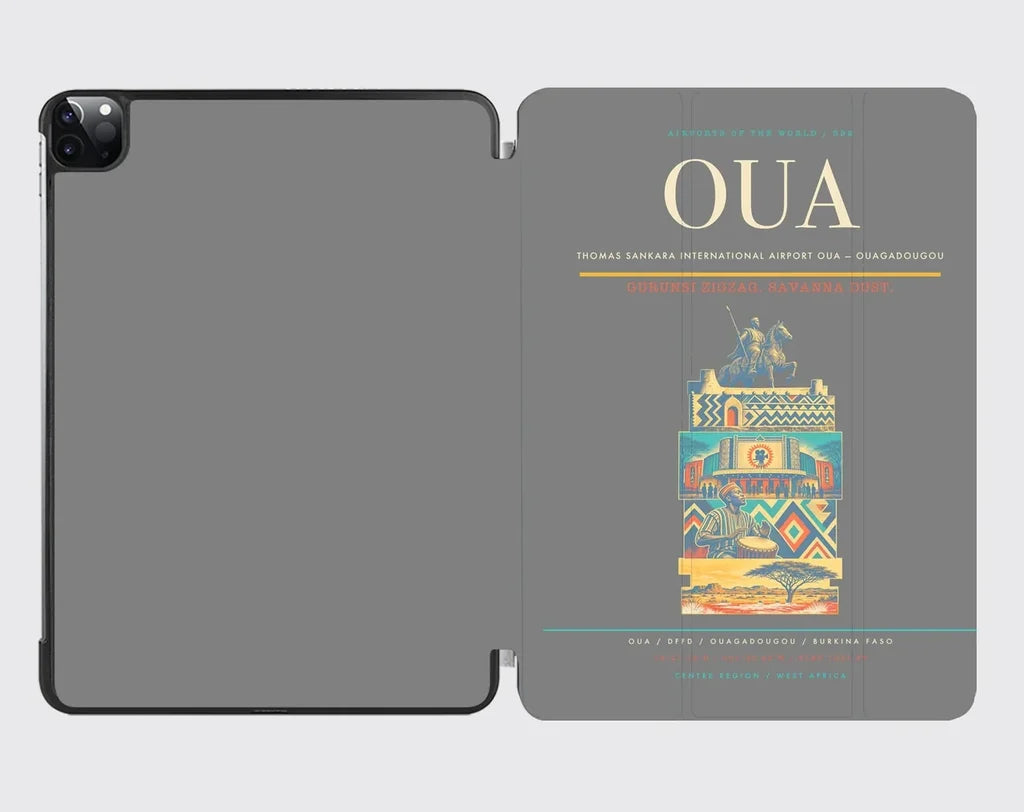 Thomas Sankara International Airport (OUA) design on gray ipad tablet case