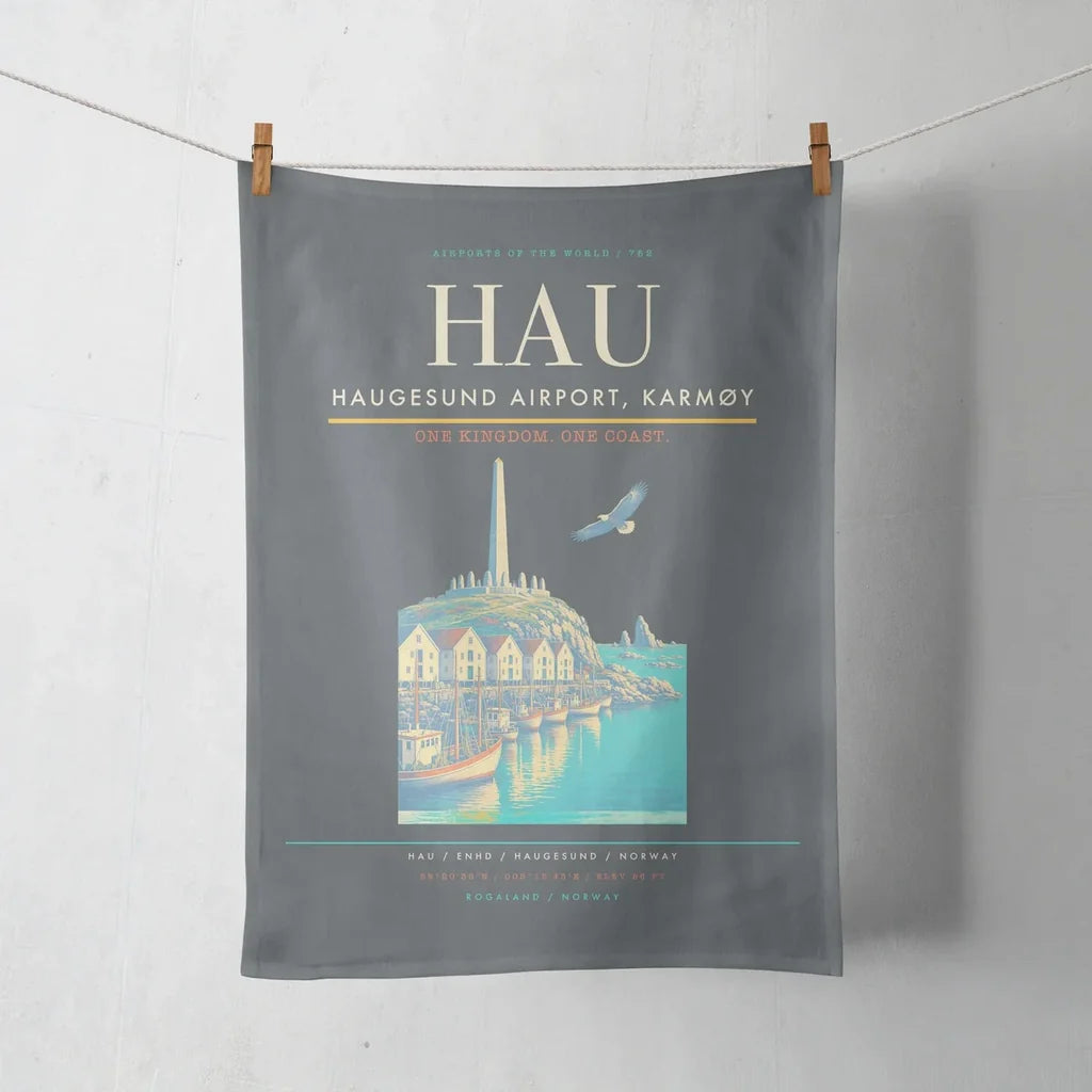 Haugesund Airport, Karmøy (HAU) design on gray towel