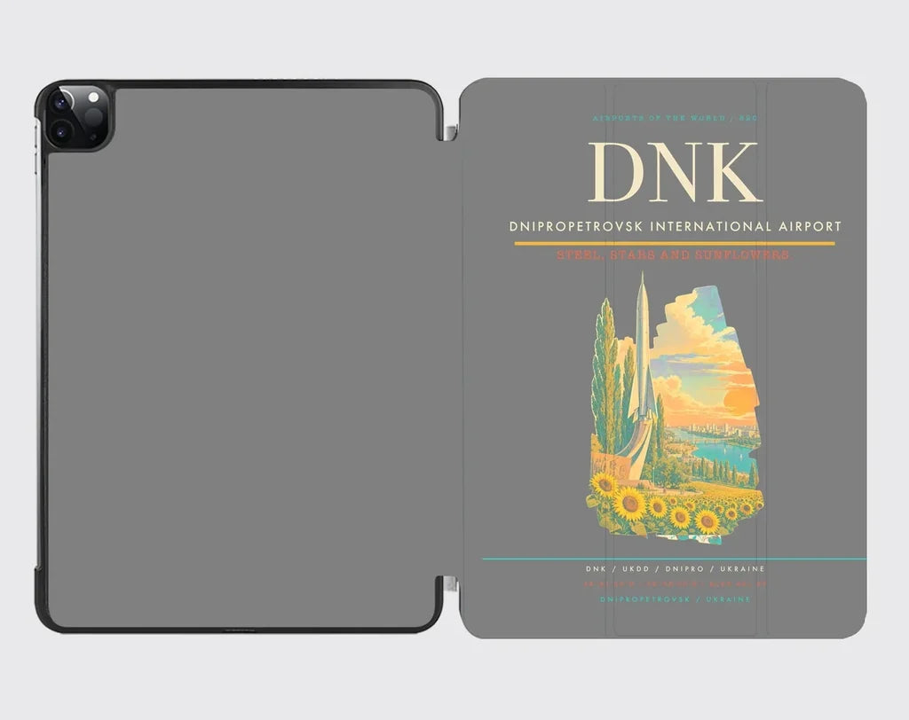 Dnipropetrovsk International Airport (DNK) design on gray ipad tablet case