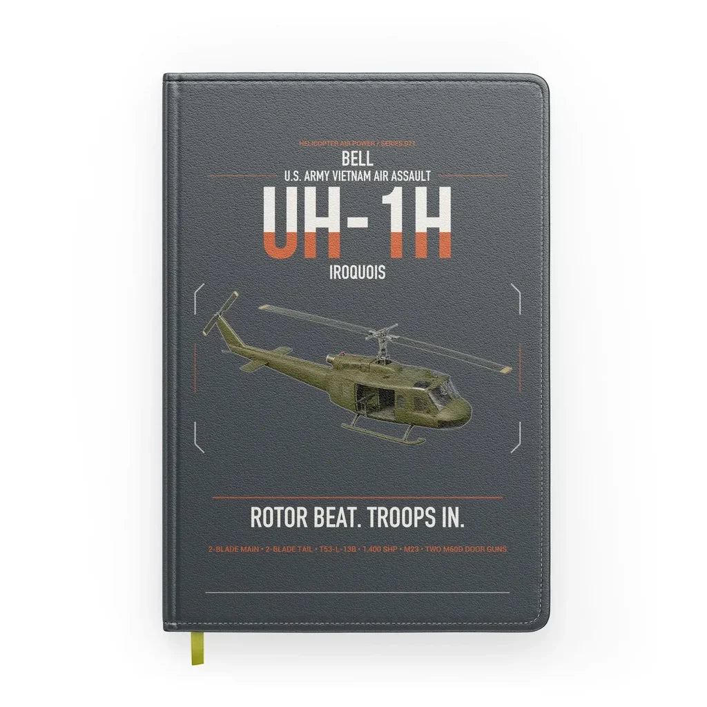 Bell UH-1H Iroquois design on gray notebook