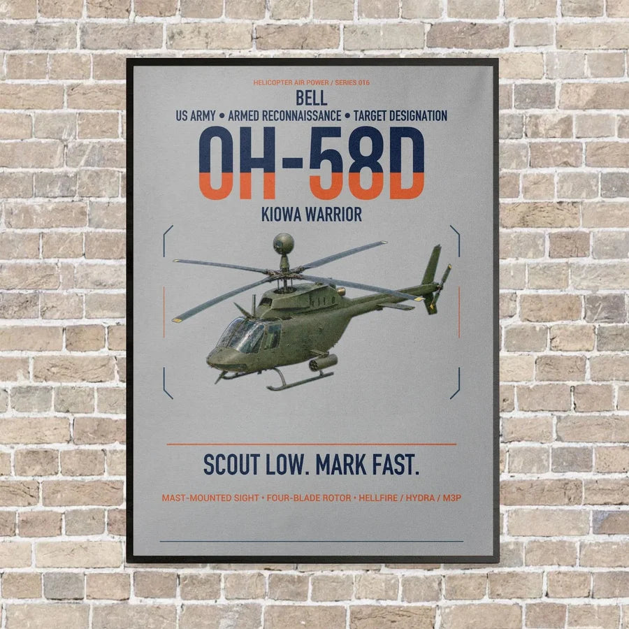 Bell OH-58D Kiowa Warrior vertical canvas print - framed - light gray background