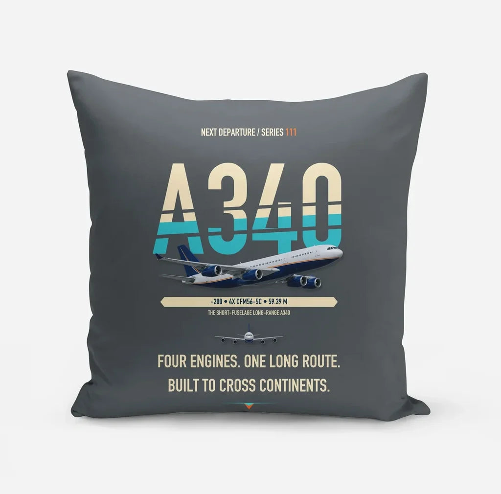 Airbus A340-200 design on gray pillow