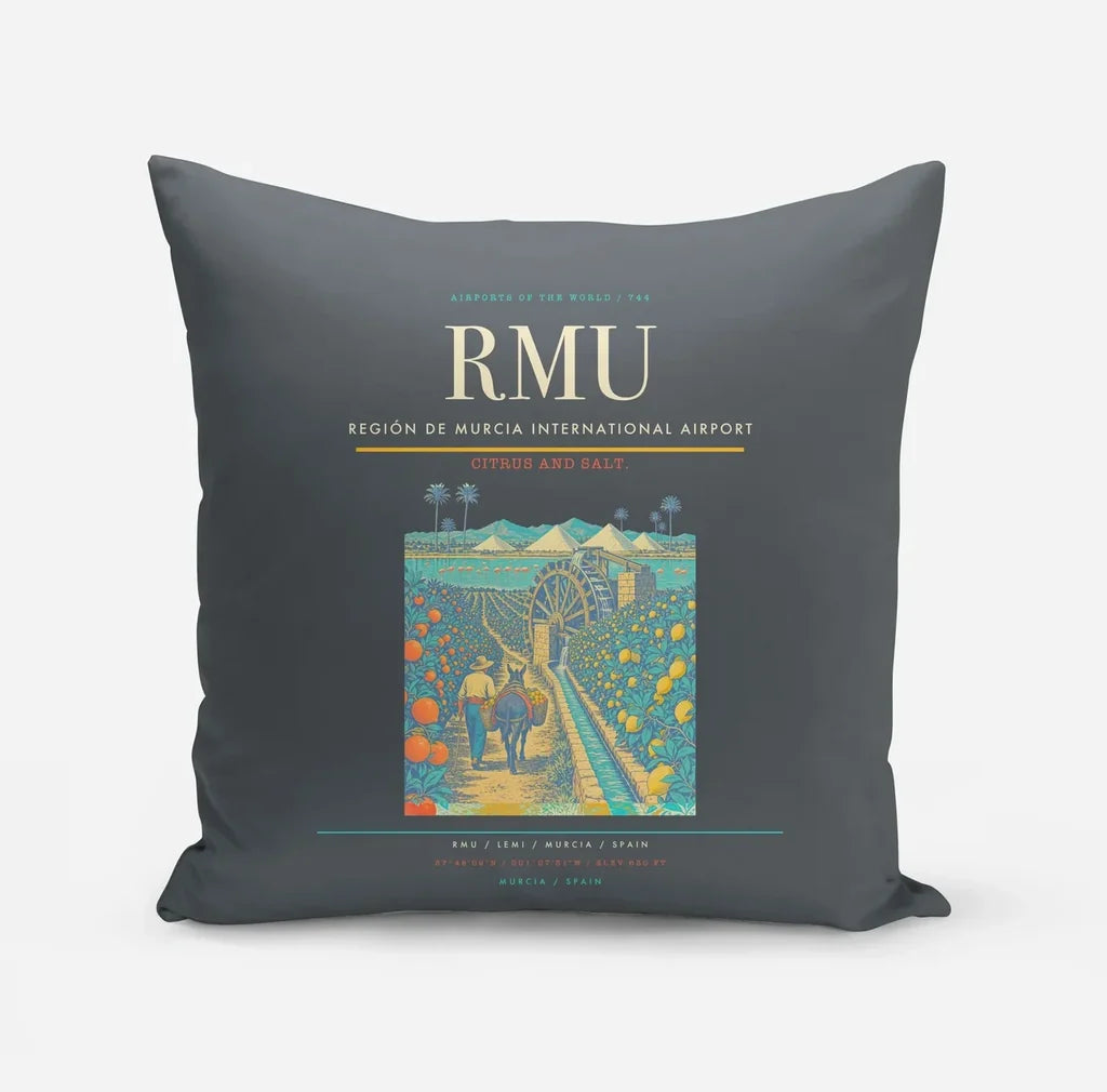 Región de Murcia International Airport (RMU) design on gray pillow