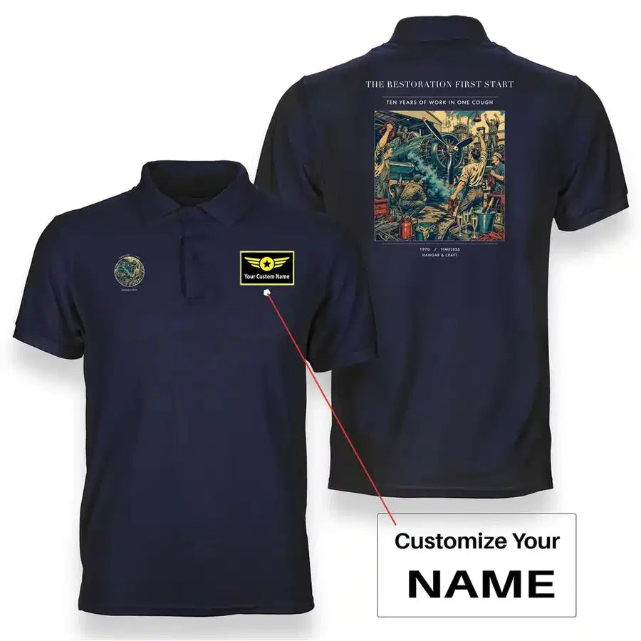 VINTAGE G4455 - The Restoration First Start - Double-Side Polo T-Shirt design on navyblue+name