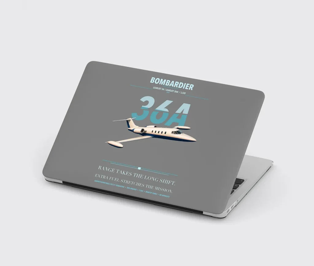 Bombardier Learjet 36A design on gray MacBook case