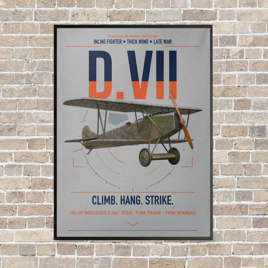 Fokker D.VII vertical canvas print - framed - light gray background