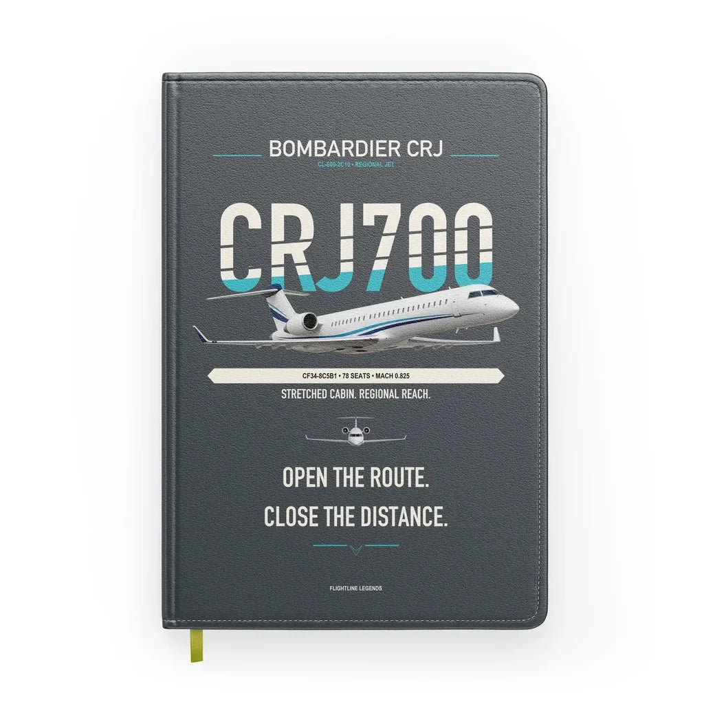 Bombardier CRJ700 design on gray notebook