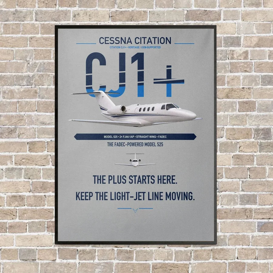 Cessna Citation CJ1+ vertical canvas print - framed - light gray background