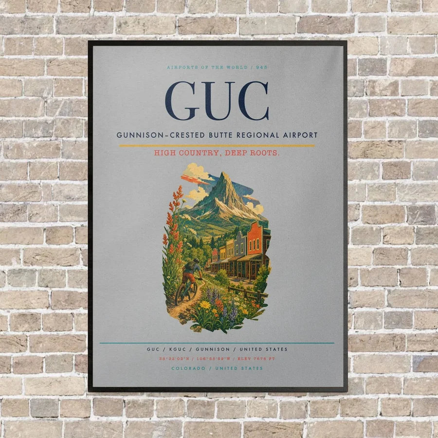 Gunnison–Crested Butte Regional Airport GUC vertical canvas print - framed - light gray background