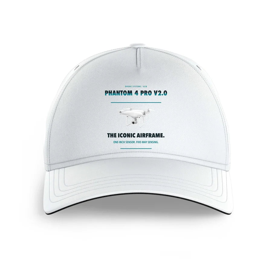 DJI Phantom 4 Pro V2.0 design on white printed hat