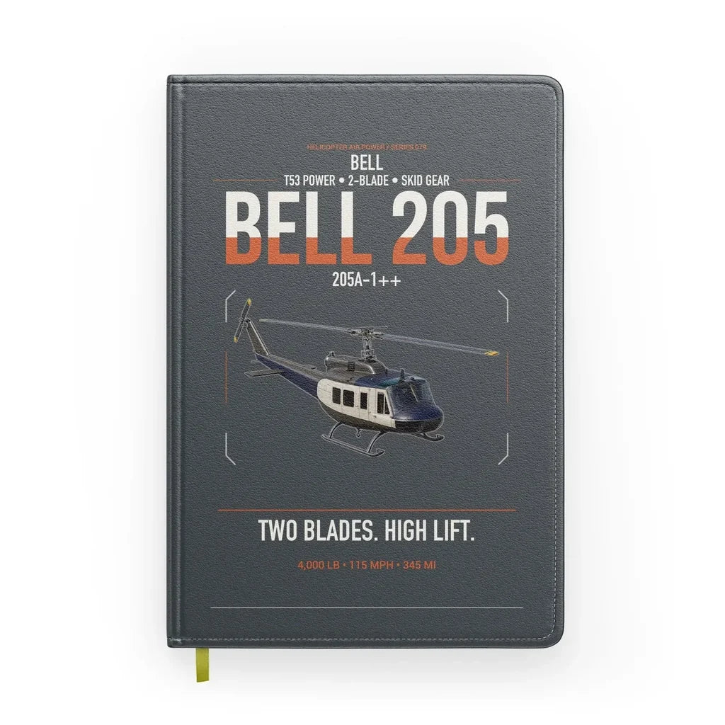 Bell 205A-1++ design on gray notebook