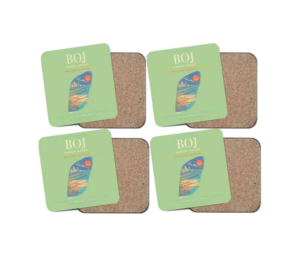 Burgas Airport BOJ Coaster 4-Pieces-Set - Light Green