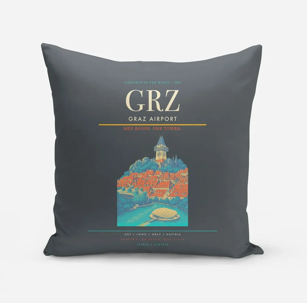 Graz Airport (GRZ) design on gray pillow