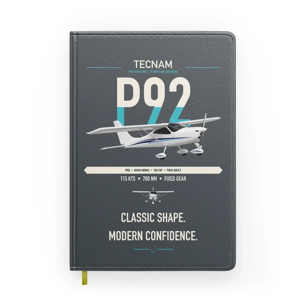 Tecnam P92 Echo MkII design on gray notebook