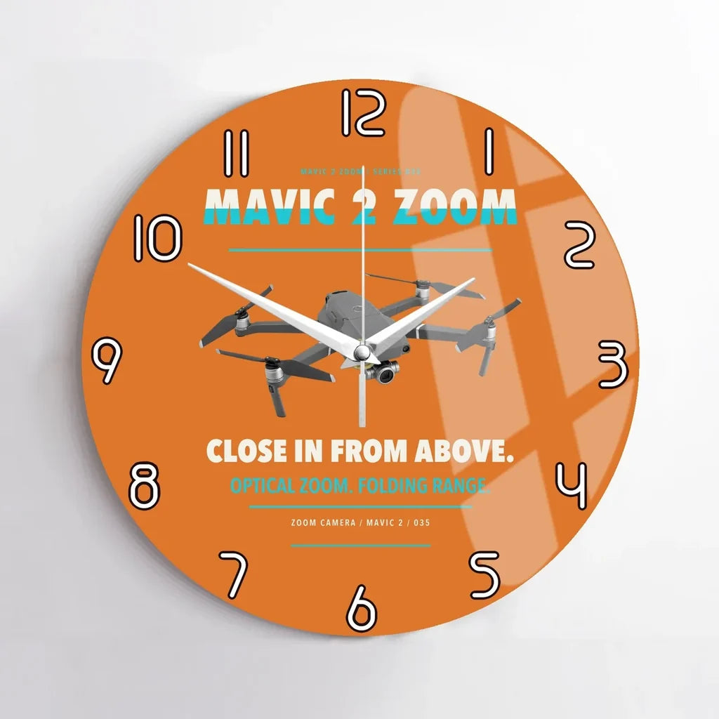 DJI Mavic 2 Zoom design on orange no frame wall clock