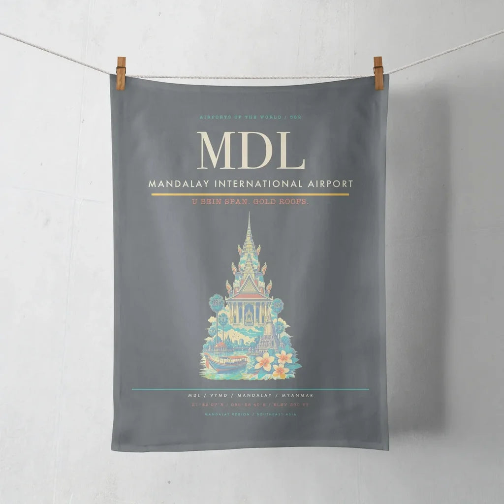Mandalay International Airport (MDL) design on gray towel