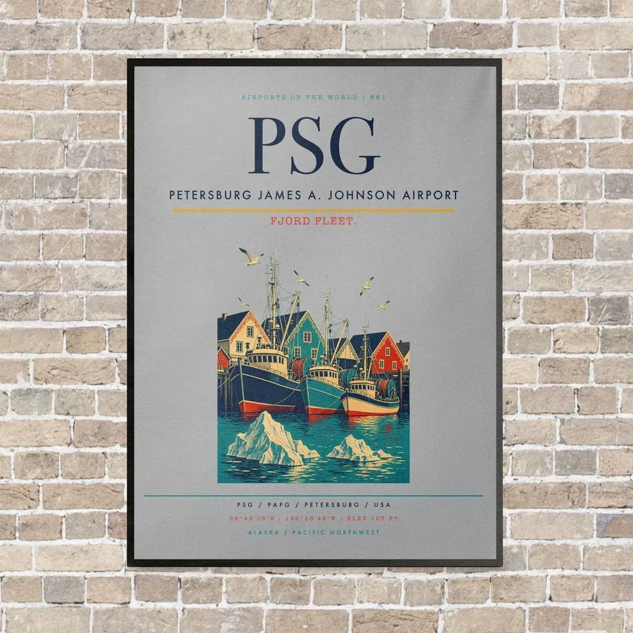 Petersburg James A. Johnson Airport PSG vertical canvas print - framed - light gray background